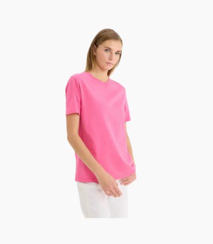 Pembe Yuvarlak Yaka Kısa Kollu Tişört